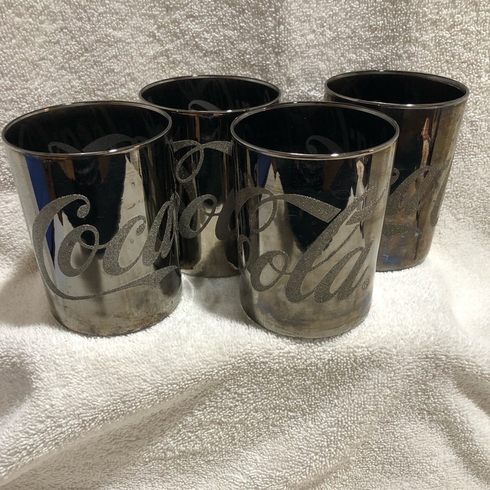 SET OF 4 Vintage Mirrored Coca Cola glasses, 12 oz, Collectible